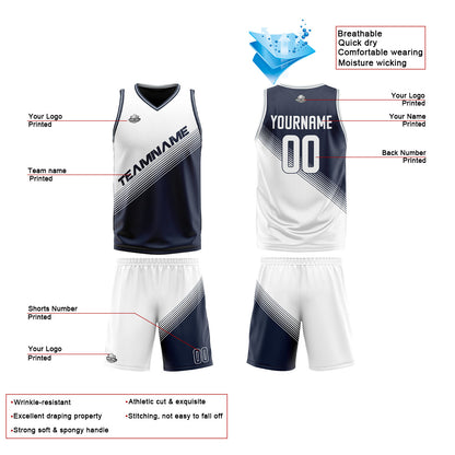 Custom White Blue Reversible Basketball Suit for Adults and Kids Personalized Jersey