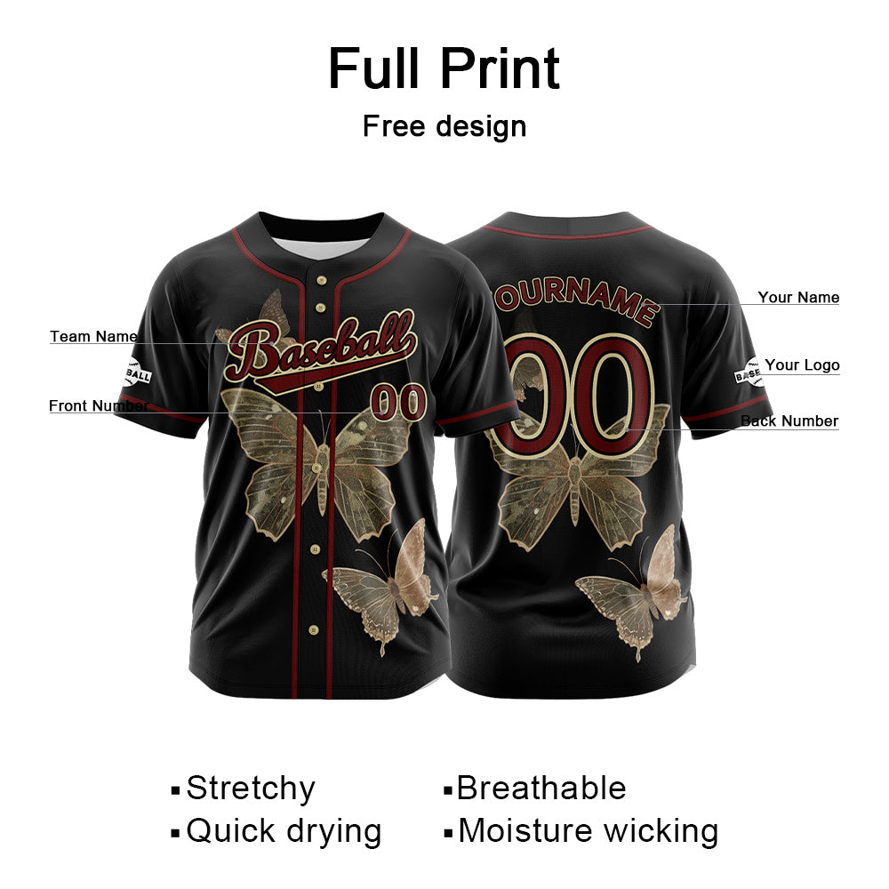 Custom Black Button Down Baseball Jersey for Men Women Adult Youth Print Name Number Logo