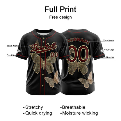 Custom Black Button Down Baseball Jersey for Men Women Adult Youth Print Name Number Logo