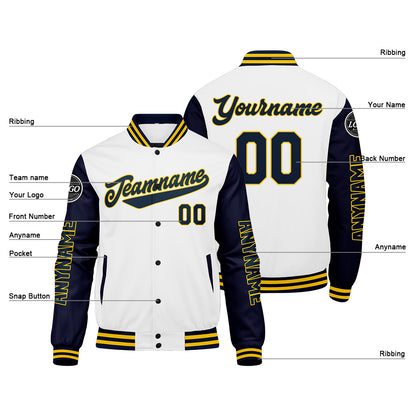 Custom Navy White Yellow Varsity Jackets for Men Women Youth Personalized Letterman Jackets