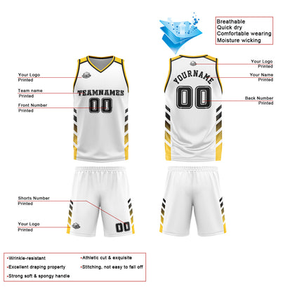 Custom White Yellow Basketball Jersey Uniform Suit Printed Your Logo Name Number