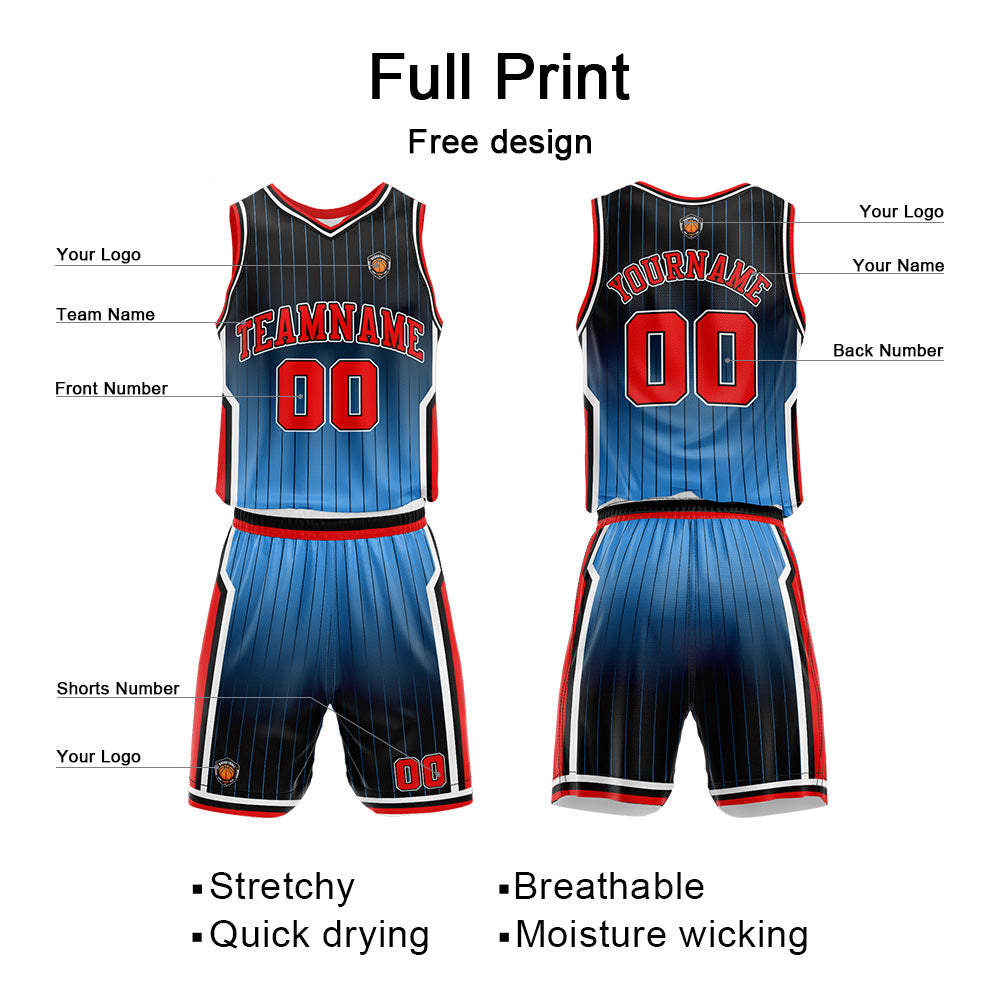 Custom Gradient Lighe Blue Reversible Basketball Suit for Adults and Kids Personalized Jersey