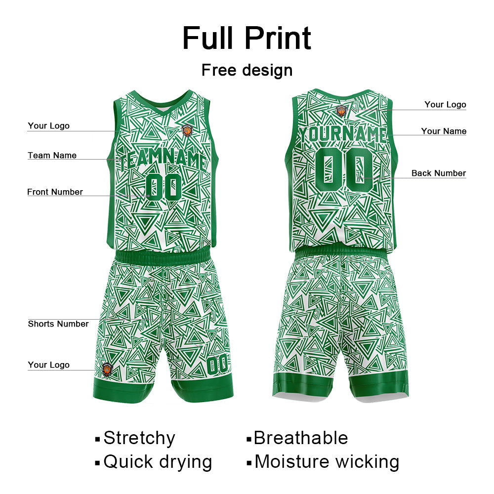 Custom Green Reversible Basketball Suit for Adults and Kids Personalized Jersey