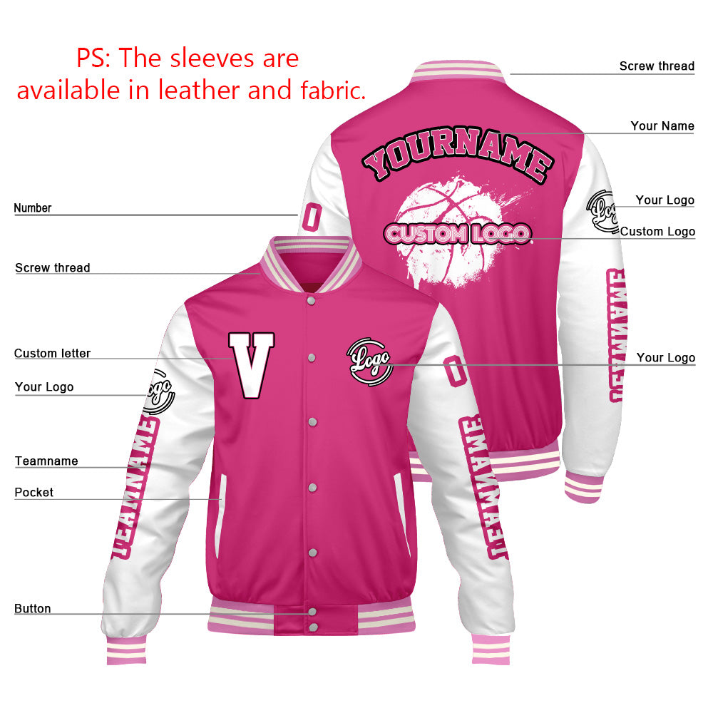 Custom Pink White Varsity Jackets for Men Women Youth Personalized Letterman Jackets