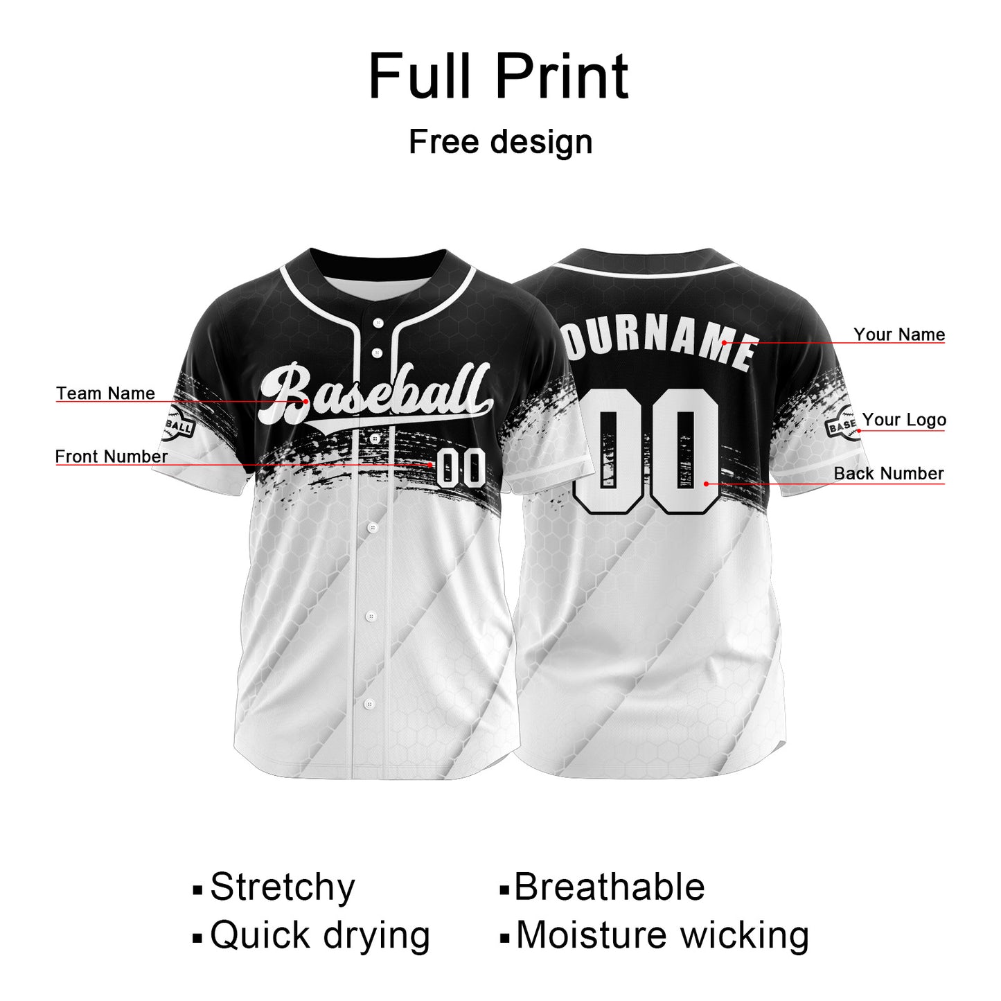 Custom White Black Button Down Baseball Jersey for Men Women Adult Youth Print Name Number Logo