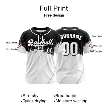 Custom White Black Button Down Baseball Jersey for Men Women Adult Youth Print Name Number Logo