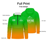 Custom Green Orange Windproof Softshell  Hooded Jacket - Lightweight Full - Zip, Full Print Logos & Texts
