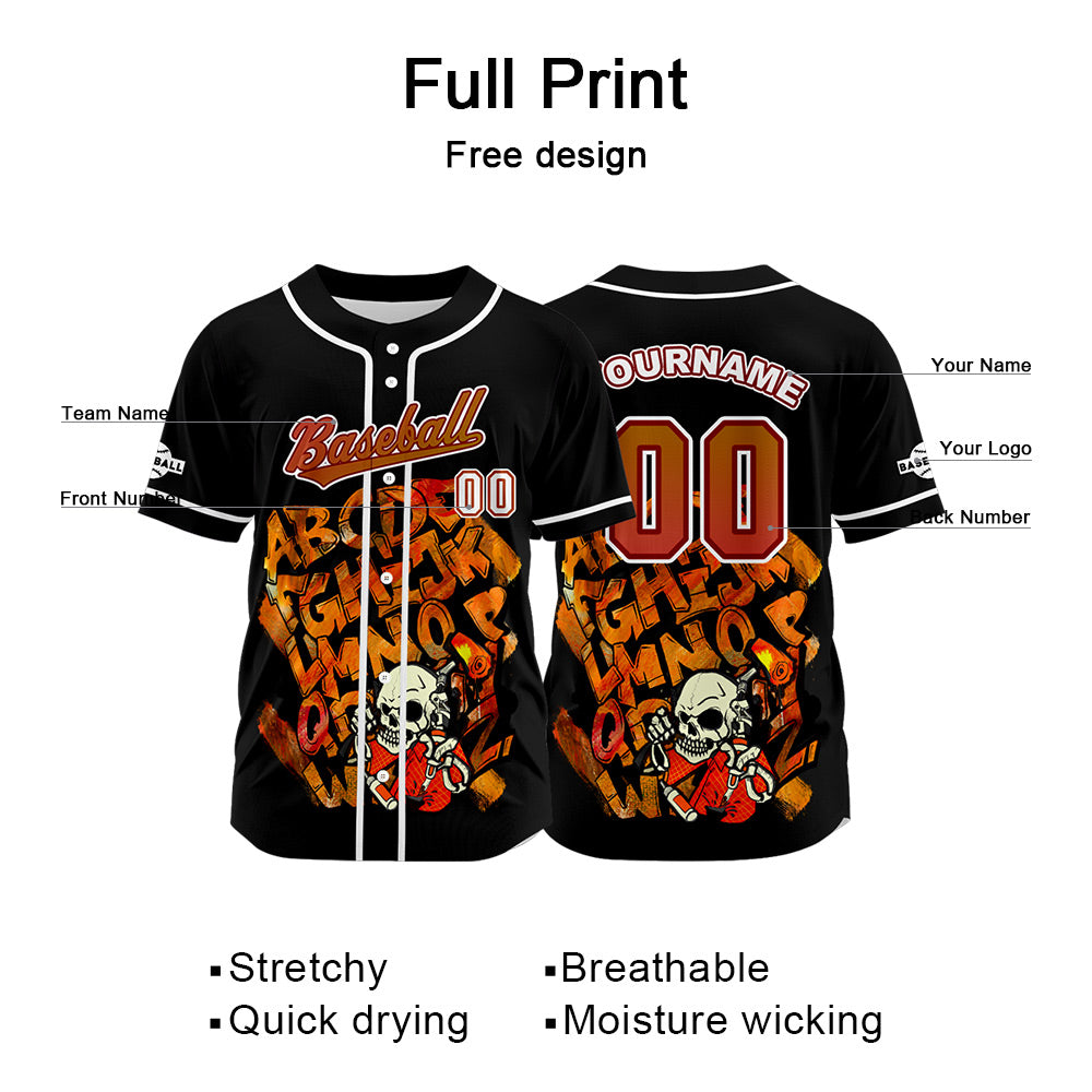 Custom Black Button Down Baseball Jersey for Men Women Adult Youth Print Name Number Logo