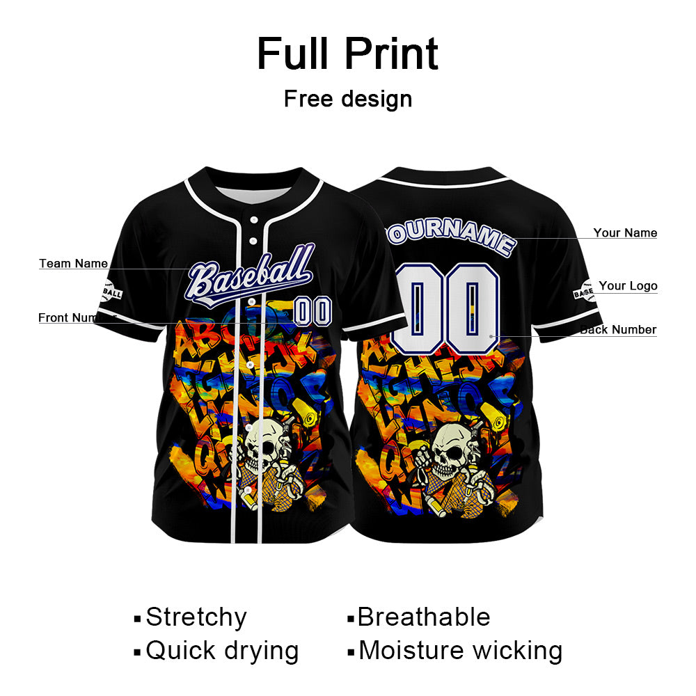 Custom Black Button Down Baseball Jersey for Men Women Adult Youth Print Name Number Logo