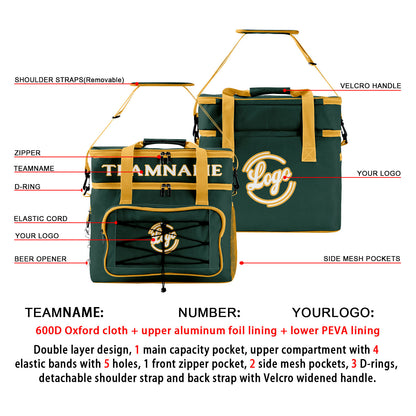 Custom Dark Green Yellow Double Layer Insulated Cooler Bag - 600D Oxford Waterproof Picnic Tote for Camping, Hiking & BBQ - Large Capacity Thermal Lunch Bag