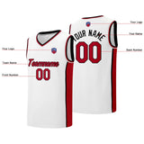 Custom basketball jersey shorts for men and women. Embroidered and printed name, number and logo White&Red&Black