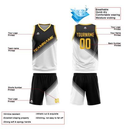 Custom Black White Reversible Basketball Suit for Adults and Kids Personalized Jersey