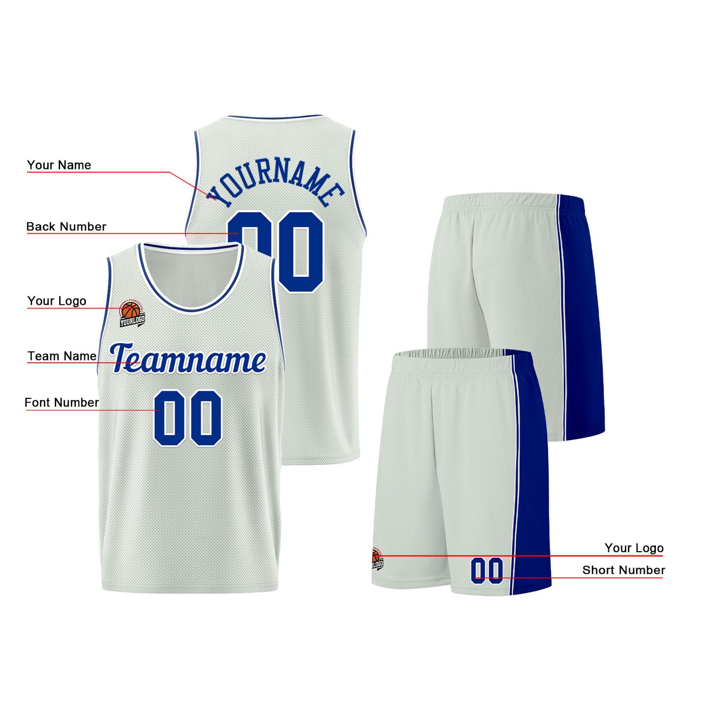 Custom Gray-Royal Basketball Jersey for Men Women Adult Youth Stitched Name Number Logo