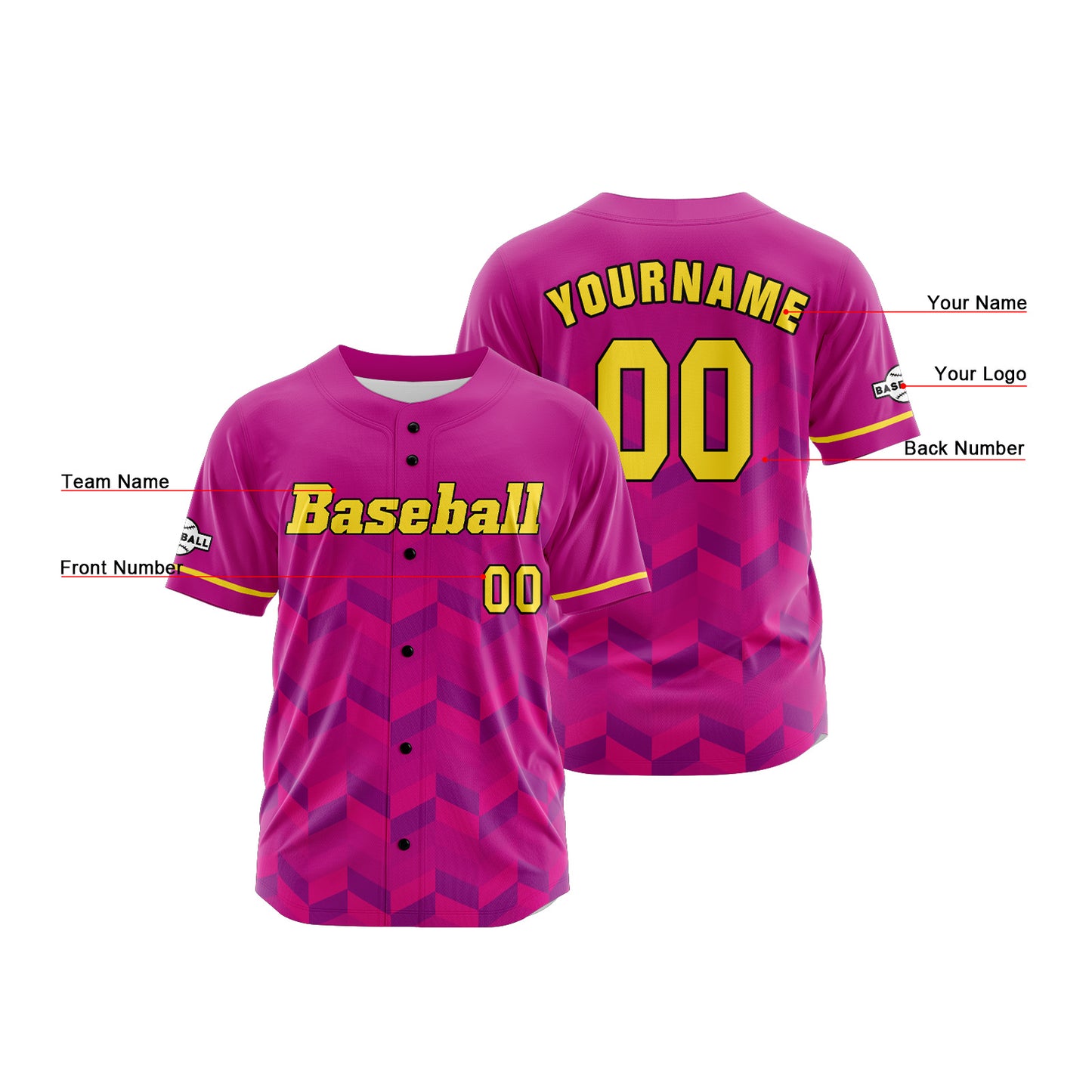 Custom Pink Button Down Baseball Jersey for Men Women Adult Youth Print Name Number Logo