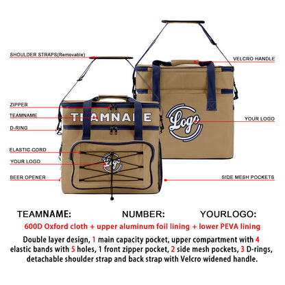 Custom Brown Blue Double Layer Insulated Cooler Bag - 600D Oxford Waterproof Picnic Tote for Camping, Hiking & BBQ - Large Capacity Thermal Lunch Bag