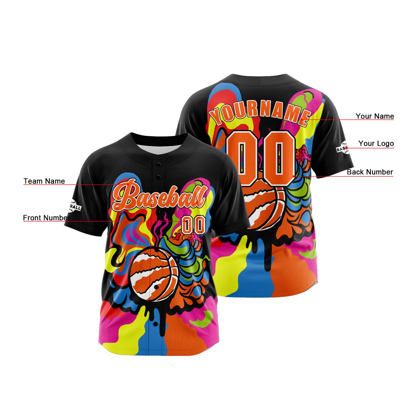 Custom Black Orange Button Down Baseball Jersey for Men Women Adult Youth Print Name Number Logo