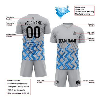 Custom Grey Blue Uniform Jersey Kids Adults Personalized Set Jersey Shirt
