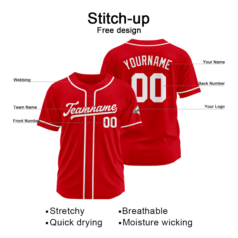 Custom Baseball Jersey Stitched Design Personalized Hip Hop Baseball Shirts Red-White