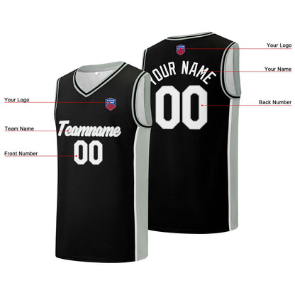 Custom basketball jersey shorts for men and women. Embroidered and printed name, number and logo Black&Grey