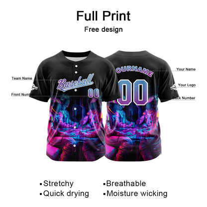 Custom Black Button Down Baseball Jersey for Men Women Adult Youth Print Name Number Logo