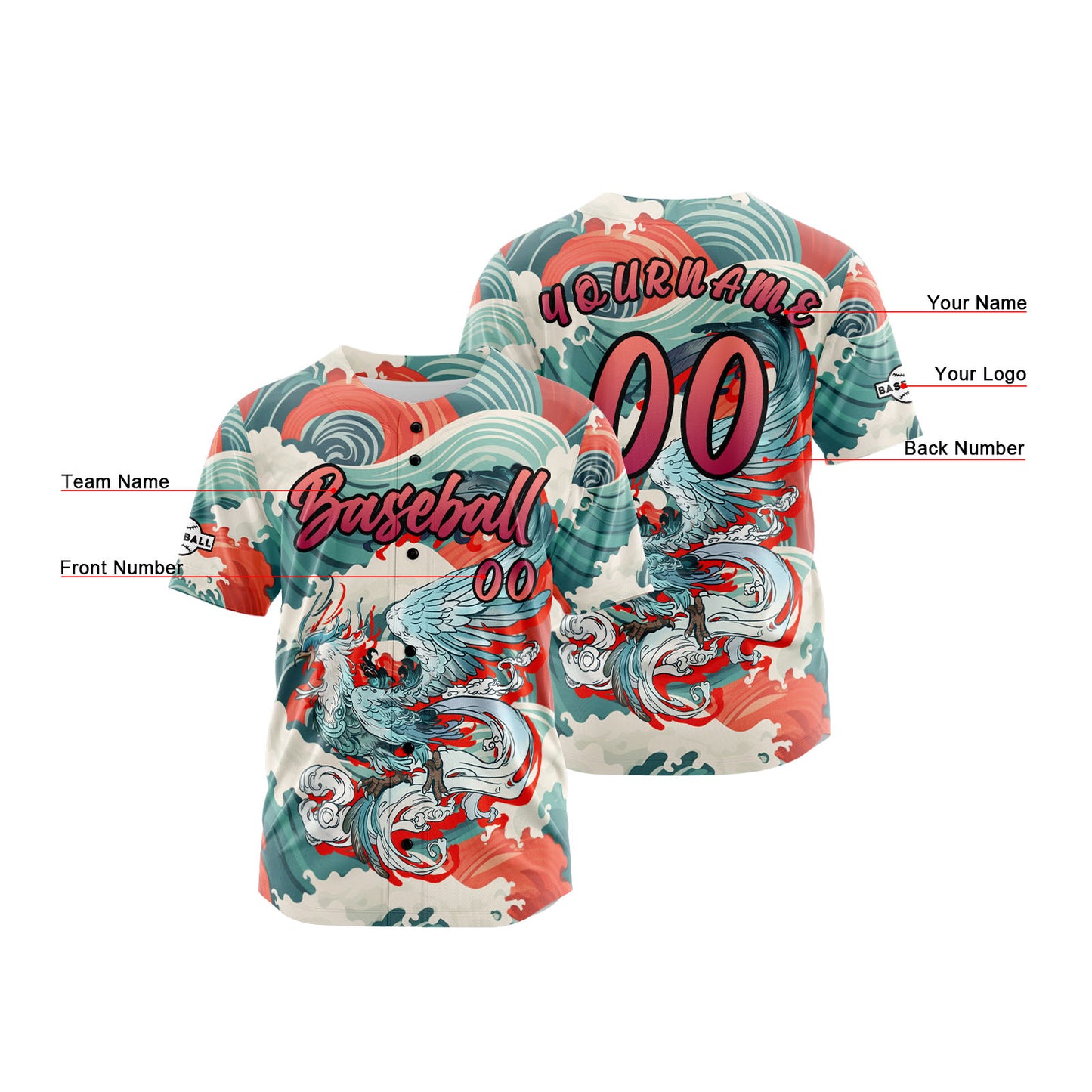 Custom Red Button Down Baseball Jersey for Men Women Adult Youth Print Name Number Logo