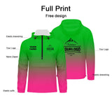 Custom Green Pink Windproof Softshell  Hooded Jacket - Lightweight Full - Zip, Full Print Logos & Texts