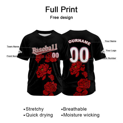 Custom Black Baseball Jersey Print Personalized Name, Number and Logo