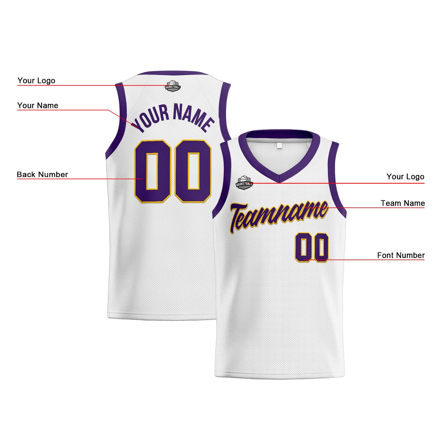 Custom White Purple Yellow Basketball Jersey for Men Women Adult Youth Stitched Name Number Logo