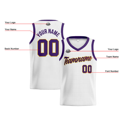 Custom White Purple Yellow Basketball Jersey for Men Women Adult Youth Stitched Name Number Logo
