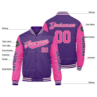 Custom Purple Pink Varsity Jackets for Men Women Youth Personalized Letterman Jackets