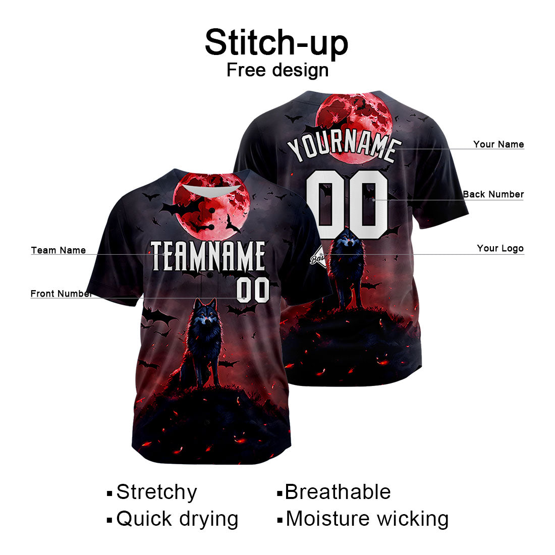 Custom Blood Moon Wolf Baseball Uniforms High-Quality for Adult Kids Optimized for Performance