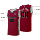 Custom basketball jersey shorts for men and women. Embroidered and printed name, number and logo Burgundy&Grey