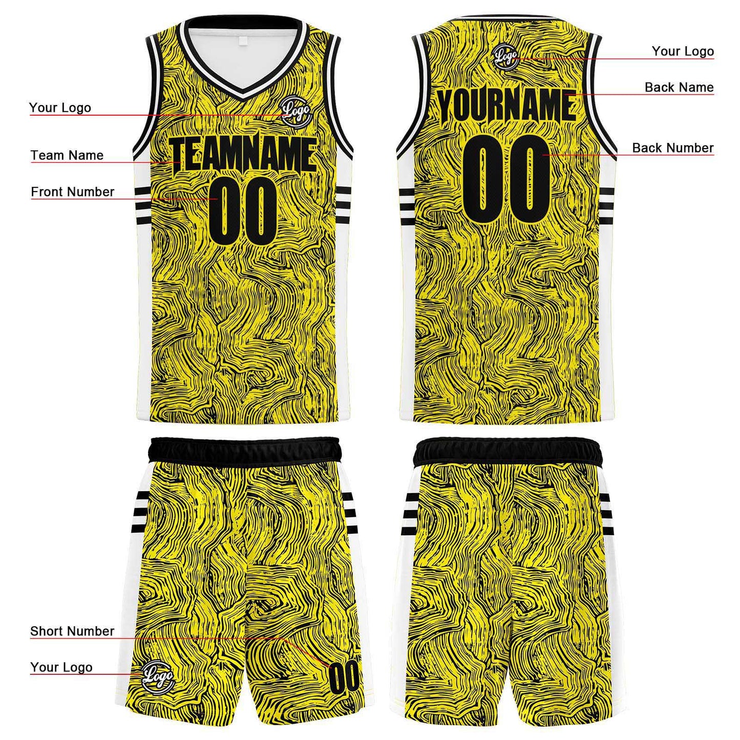 Custom Black Yellow Reversible Basketball Suit for Adults and Kids Personalized Jersey