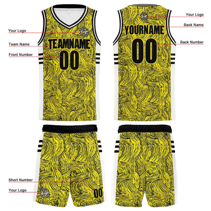 Custom Black Yellow Reversible Basketball Suit for Adults and Kids Personalized Jersey