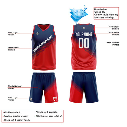 Custom Navy Red Reversible Basketball Suit for Adults and Kids Personalized Jersey