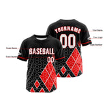 Custom Black Red Button Down Baseball Jersey for Men Women Adult Youth Print Name Number Logo