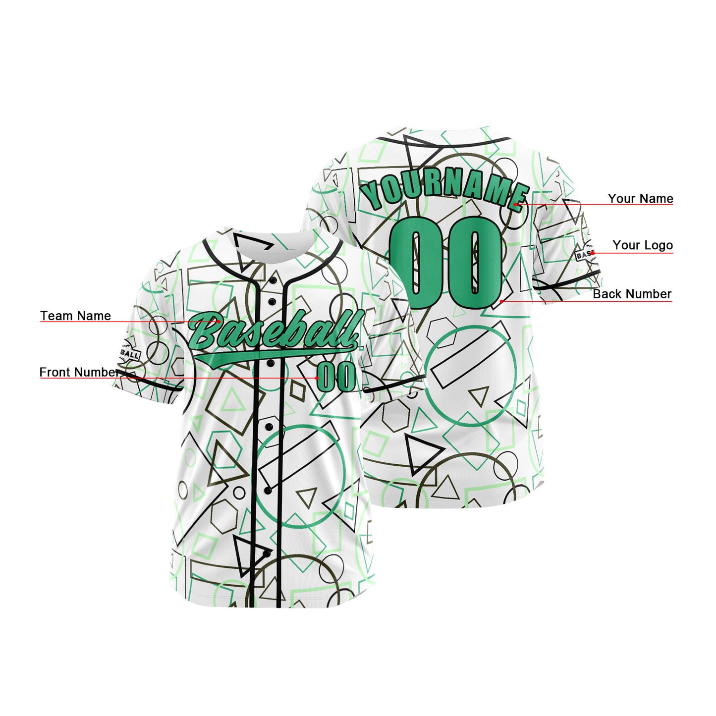 Custom White Green Button Down Baseball Jersey for Men Women Adult Youth Print Name Number Logo