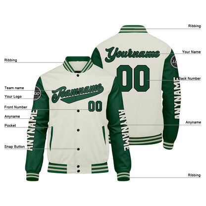 Custom Green Cream Varsity Jackets for Men Women Youth Personalized Letterman Jackets