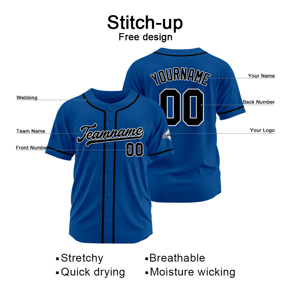 Custom Baseball Jersey Stitched Design Personalized Hip Hop Baseball Shirts Royal-Black