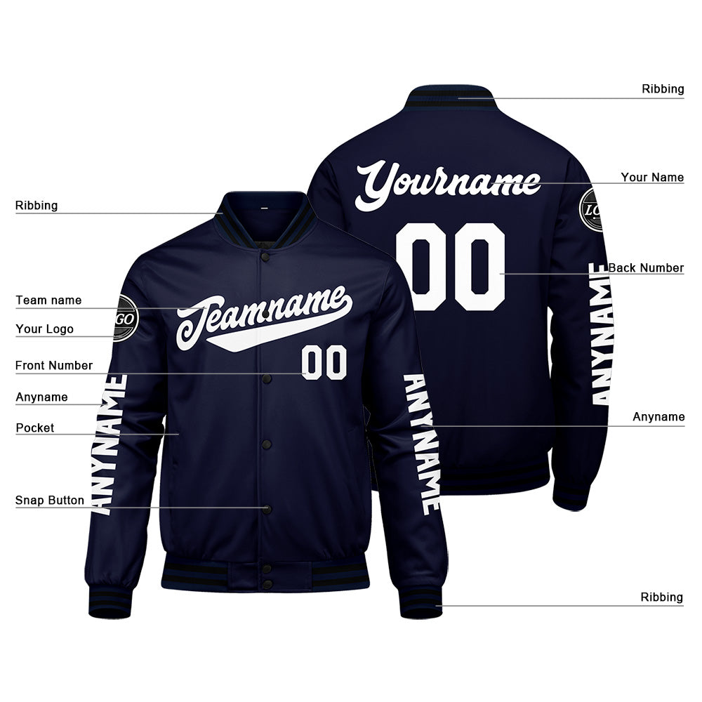 Custom Navy Varsity Jackets for Men Women Youth Personalized Letterman Jackets