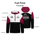 Custom Crimson White Black Windproof Softshell  Hooded Jacket - Lightweight Full - Zip, Full Print Logos & Texts