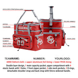 Custom Red Grey All-Over Print Double Layer Insulated Cooler Bag - Waterproof 600D Oxford Picnic Tote for Team Events & Outdoor BBQ