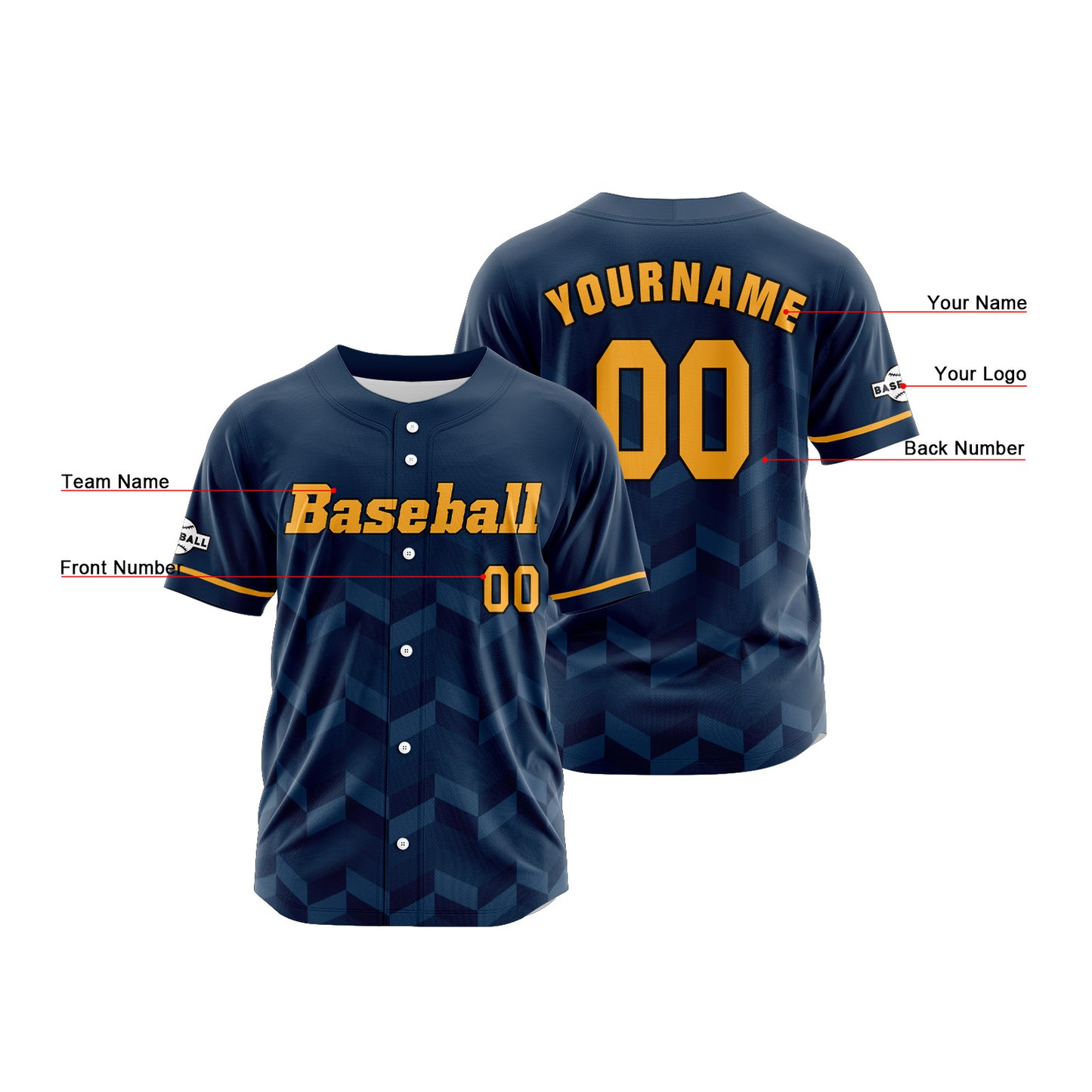 Custom Navy Blue Button Down Baseball Jersey for Men Women Adult Youth Print Name Number Logo