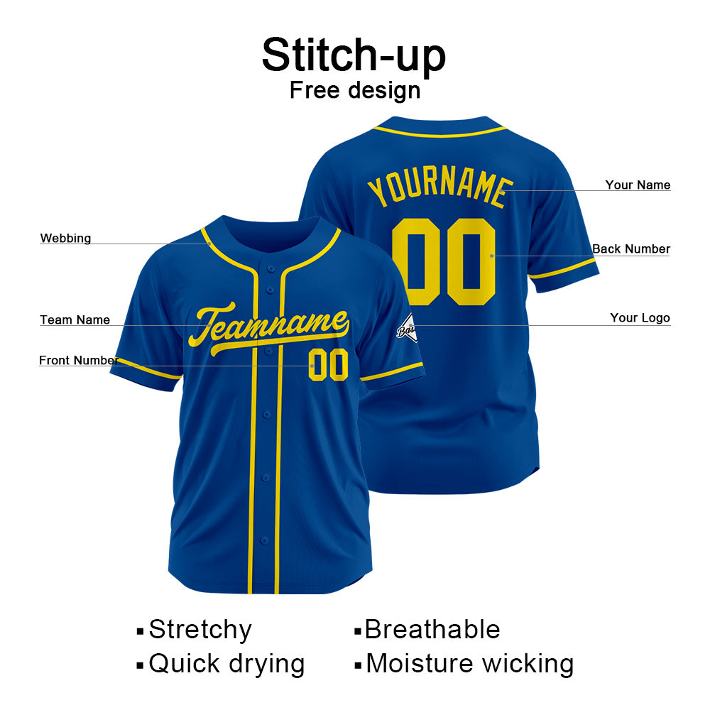 Custom Baseball Jersey Stitched Design Personalized Hip Hop Baseball Shirts Royal-Yellow