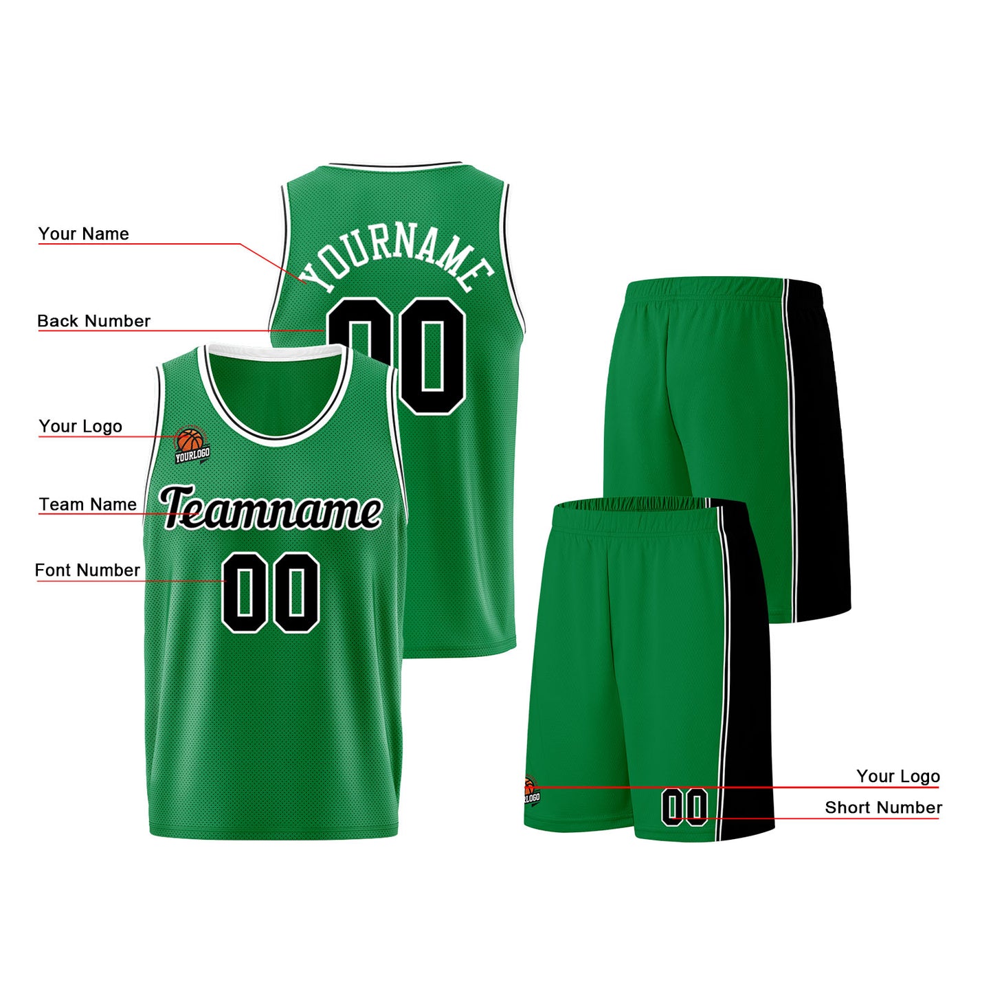 Custom Kelly Green Black Basketball Jersey for Men Women Adult Youth Stitched Name Number Logo