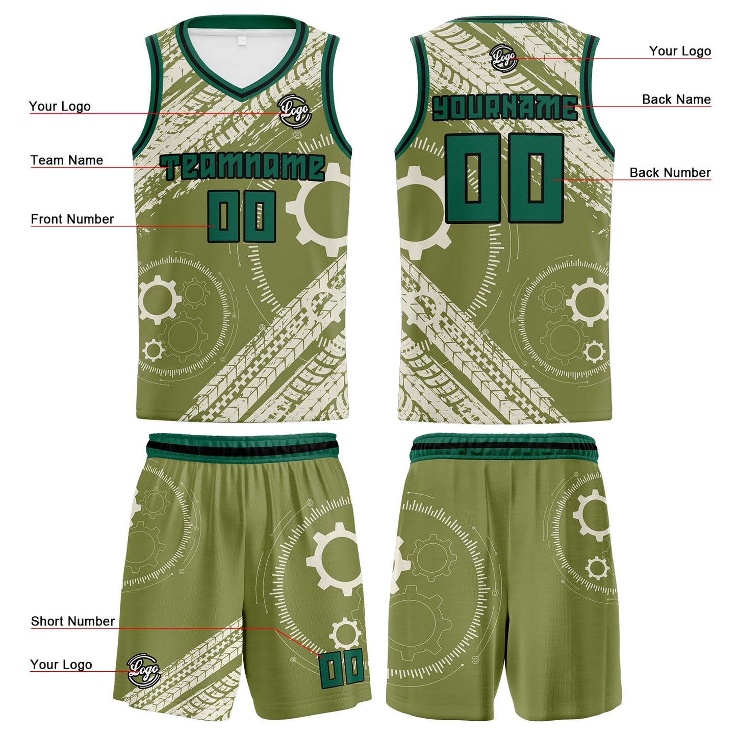 Custom Khaki Green Basketball Jersey Uniform Suit Printed Your Logo Name Number