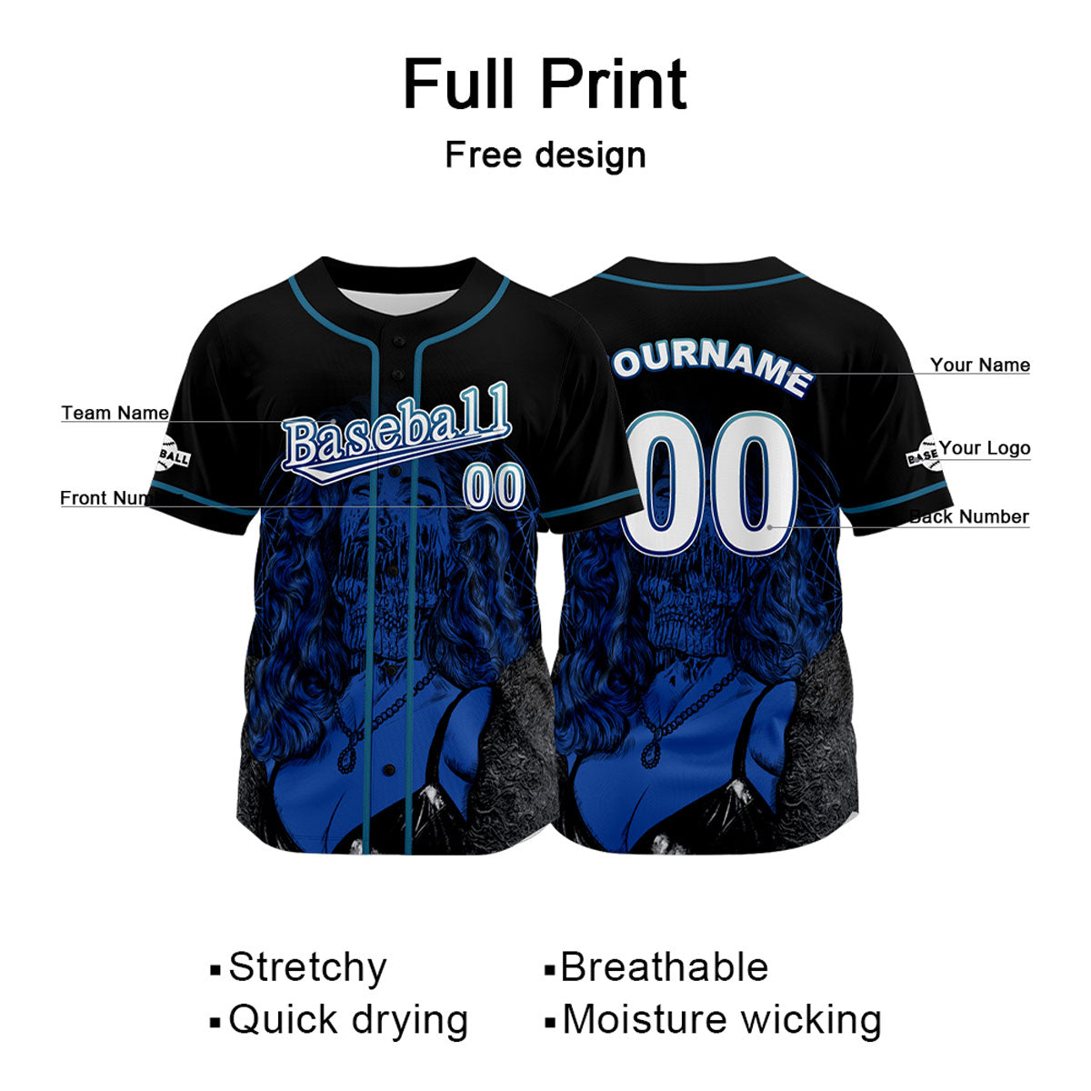 Custom Black Baseball Jersey Print Personalized Name, Number and Logo