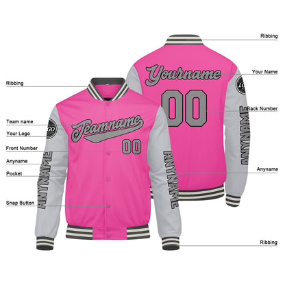 Custom Pink Grey Varsity Jackets for Men Women Youth Personalized Letterman Jackets