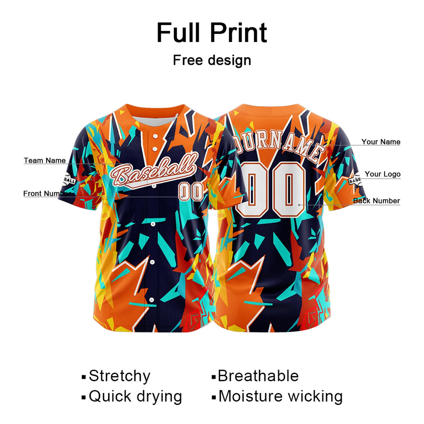 Custom Orange Dark Blue Button Down Baseball Jersey for Men Women Adult Youth Print Name Number Logo