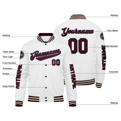 Custom Marroon White Varsity Jackets for Men Women Youth Personalized Letterman Jackets